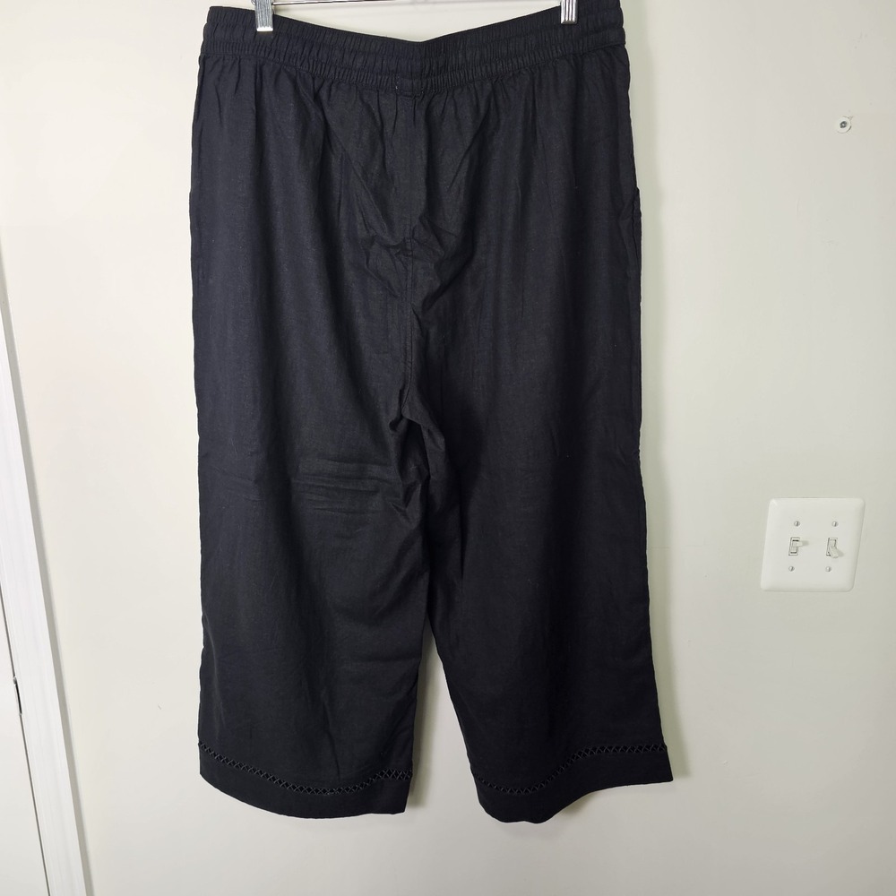 Joie Pants Women 3X Black Linen Blend Wide Leg Cropped Eyelet Trim Coastal NWT - Picture 3 of 7